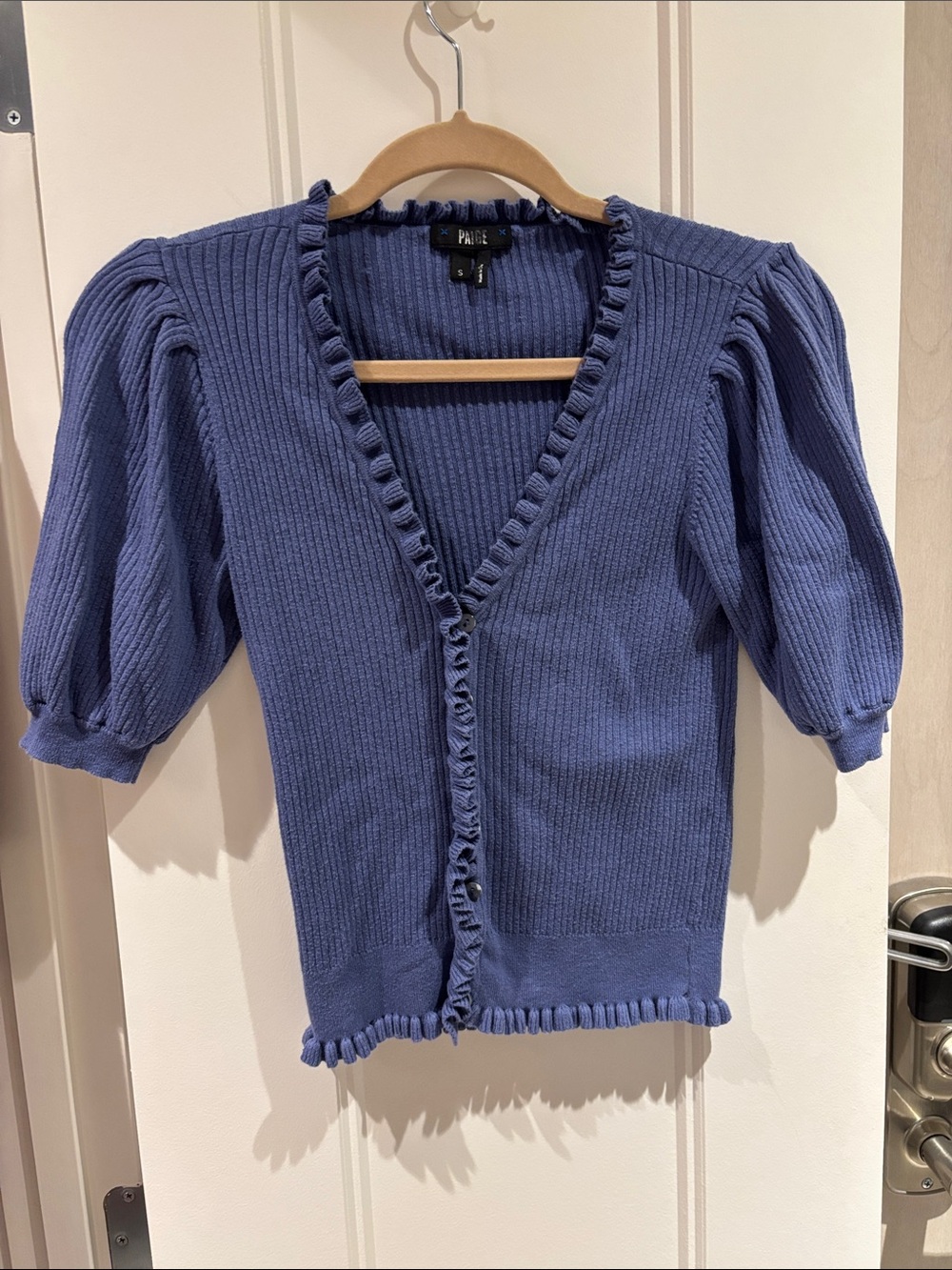 PAIGE Indigo Blue Ruffled Ribbed Cardigan